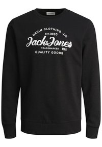 Schwarzer Sweatshirt aus Baumwolle mit Rundhalsausschnitt und gerippten Bündchen. Weiße Textdrucke mit Markennamen und -details auf der Vorderseite.