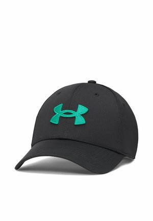 Casquette de baseball noire avec une visière incurvée et un logo Under Armour vert vif brodé au centre avant.
