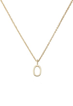 Goldene Anhängerkette mit ovaler Form, ohne eine solide Füllung, die an einer zarten Kette mit kleinen runden Gliedern hängt.