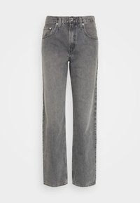 Jeans grigi ampi in denim, con vita alta, cinque tasche e sfumature subtle sul tessuto per un aspetto consumato.