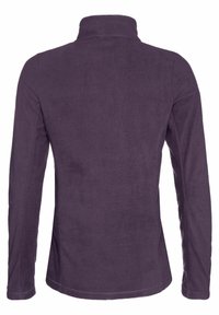 Veste polaire à manches longues de couleur violet foncé avec un col montant vue de dos, design simple sans logos ni fermetures visibles.
