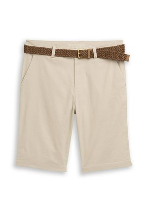 TOM TAILOR, TOM TAILOR HOSEN & CHINO REGULAR CHINO SHORTS MIT GÜRTEL - Lühikesed püksid - cashew beige