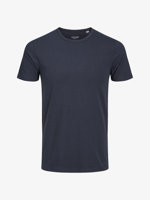 Navy blue short-sleeve t-shirt made of cotton with a round neckline and straight hem. Simple, solid design without additional patterns or accents.