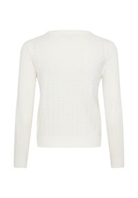 Pull en tricot blanc avec un motif en chevrons texturé, à manches longues et col rond. Matière douce avec ourlet et poignets côtelés.