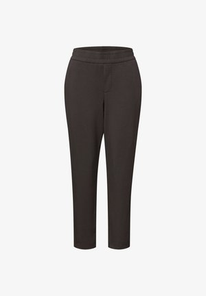 Pantalon noir fuselé avec taille élastique, devant plat et ourlet à la cheville.