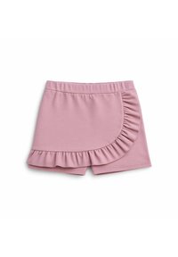 Różowe spódniczki z falbanami wykonane z miękkiego materiału, z elastycznym paskiem w talii oraz warstwowym designem z rozkloszowanym dołem.