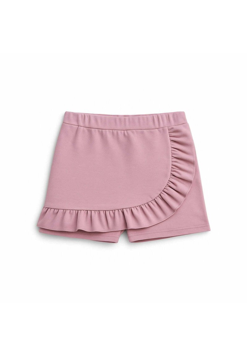 Różowe spódniczki z falbanami wykonane z miękkiego materiału, z elastycznym paskiem w talii oraz warstwowym designem z rozkloszowanym dołem.