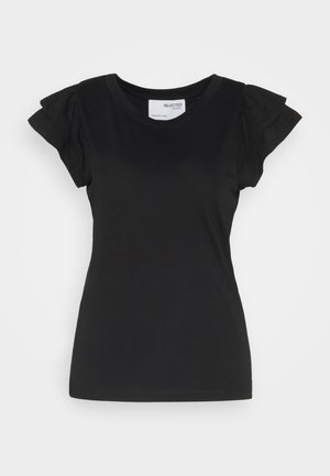 Selected SLFCAMILA RUFFLE TEE - Navadna majica - black