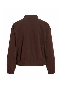 Veste marron à manches longues avec col, poignets élastiques et taille élastique vue de dos sur fond blanc.