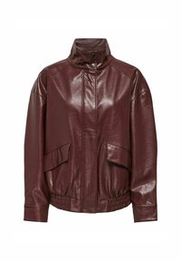 Imitert skinnjakke - rum raisin