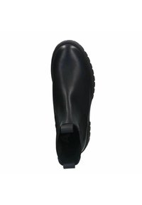 Bottine noire à enfiler en cuir lisse, dotée de panneaux latéraux élastiques et d'une semelle en caoutchouc texturé pour une meilleure adhérence.