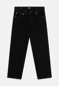 Jeans in denim nero con taglio dritto, caratterizzati da cinque tasche, hardware argentato e una finitura leggermente testurizzata.