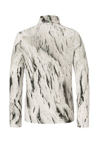 Langarmhemd mit monochromem Muster, das felsartige Texturen imitiert, mit hohem Kragen und glatter Stoffoberfläche.