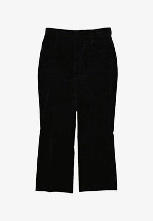 Pantalon en velours noir coupe droite avec poches avant, présenté à plat sur fond blanc.