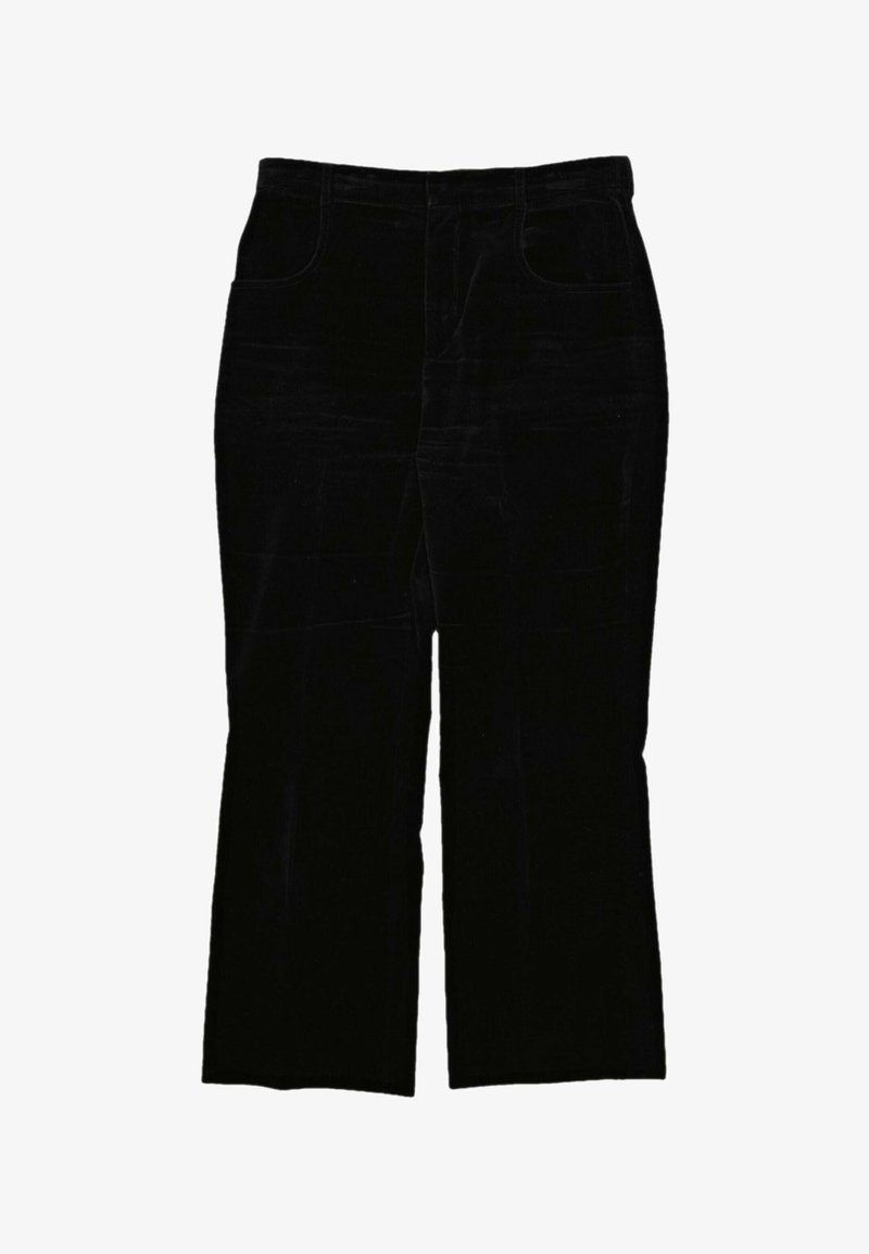 Pantalon en velours noir coupe droite avec poches avant, présenté à plat sur fond blanc.