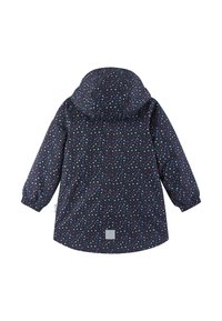 Wasserfeste Kapuzenjacke in Marineblau mit weißen, roten und blauen Punkten. Mit elastischen Bündchen und einem Logotag auf der Rückseite.