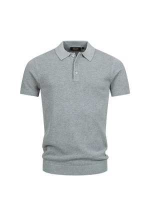 Polo a maniche corte in tessuto a maglia grigio chiaro con un motivo testurizzato, dotato di colletto e patta con tre bottoni. Polsini a coste sottili.