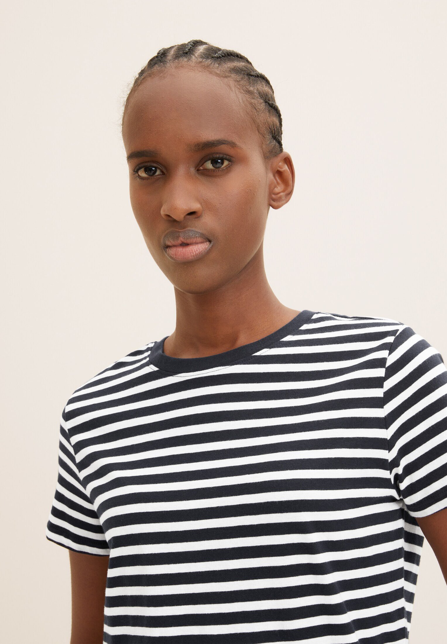 TOM TAILOR Denim Maglietta Donna A Maniche Lunghe Con Scollo A V – Basic Mista Viscosa, Vestibilità Comoda
