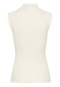 Mouwloos topje van gestructureerde, off-white stof met een hoge kraag en een slim fit ontwerp. Kenmerkt zich door een subtiel bloemmotief en een gladde afwerking.