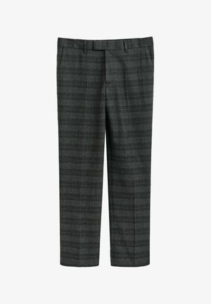 Grau karierte Hose mit tailliertem Schnitt. Verfügt über ein dezentes Karomuster, gerade Beine und Gürtelschlaufen. Hergestellt aus einem leichten Stoff.