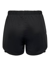 Shorts de sport noirs avec taille élastique et ourlet incurvé, vus de dos.