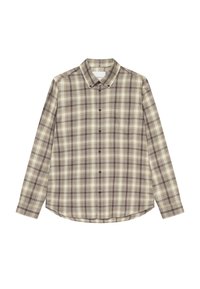 Μακρυμάνικη πουκάμισο με κουμπιά σε μπεζ και καφέ καρώ σχέδιο. Διαθέτει αιχμηρό γιακά, μπροστινά κουμπιά και μία τσέπη στο στήθος.