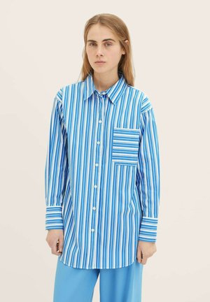 Button-down blouse - vertical blue white stripe