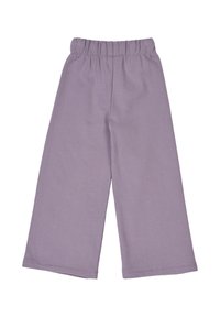 Lila, weite Hosen aus weichem Baumwollstoff mit elastischem Bund. Sie verfügen über eine glatte Textur und saubere Nähte entlang der Ränder.