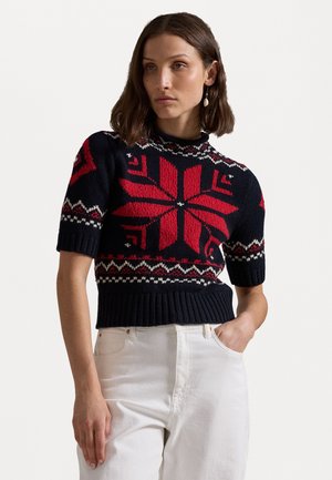 SNOWFLAKE-MOTIF WOOL-BLEND - T-shirts med print - navy/red