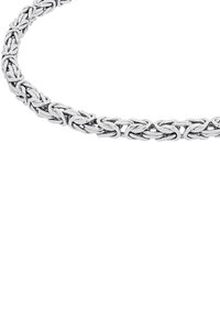 Silverfärgad kedjebricka med sammanlänkade öglor, slät yta och polerad finish, vilket ger ett reflekterande utseende.