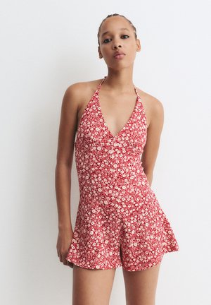 SHORT TEXTURED FLORAL - Tuta jumpsuit - red