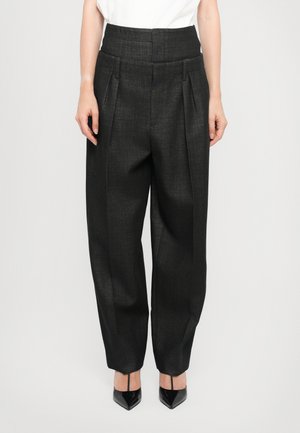 DOUBLE WAISTBAND DETAIL TROUSER - Housut - black