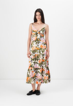 V NECK TIERED MAXI - Dienas kleita - neon orange/pink flora
