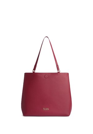 Borsa tote in pelle rossa con due spallacci e una piccola chiusura magnetica rotonda nella parte superiore centrale.