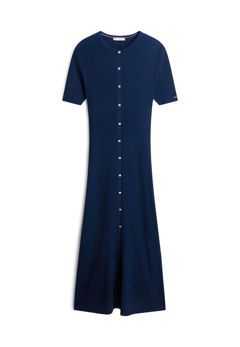 strapless open back dress Yumi Black Fitted Rib Knitted Midi Dress With Daisy Buttons main image 0
