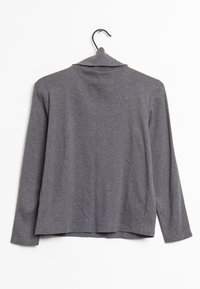 Graues Langarmshirt mit Kragen, aus weichem Stoff gefertigt. Lockere Passform mit geradem Schnitt und einem leicht abgerundeten Saum auf der Rückseite.