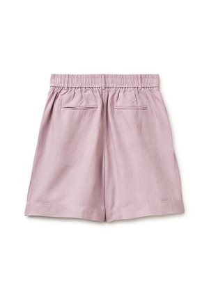 Short décontracté violet clair avec taille élastique, passants de ceinture et deux poches arrière passepoilées, posé à plat sur fond blanc.