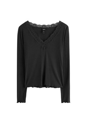 Lindex, LINDEX RIBBED TOP WITH LACE LINDEX - Langærmet T-shirt - black