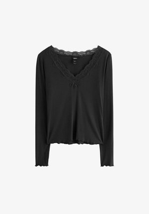 Lindex, LINDEX RIBBED TOP WITH LACE LINDEX - Langærmet T-shirt - black