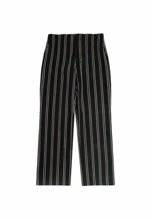 Schwarz gestreifte weit geschnittene Hose mit vertikalen, mehrfarbigen Streifen. Sie verfügt über einen hohen Taillenbund und eine glatte Textur. Designed für eine lockere Passform.