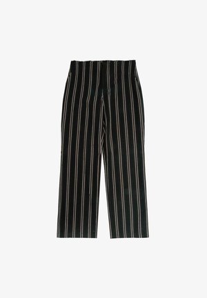 Schwarz gestreifte weit geschnittene Hose mit vertikalen, mehrfarbigen Streifen. Sie verfügt über einen hohen Taillenbund und eine glatte Textur. Designed für eine lockere Passform.