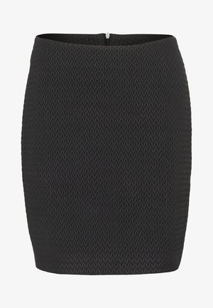 Gonna a matita nera con un motivo a zigzag testurizzato, finitura liscia e chiusura con cerniera nascosta sul retro. Design corto e aderente.