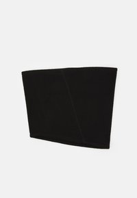 Sort fleece halsvarmer med et rørlignende design. Blød tekstur, glatte sømme og et enkelt, udekoreret udseende. Passer til koldt vejr.