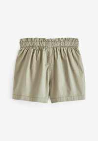 Kaki shorts gjorda av lättviktsmaterial med elastisk midja, med en samlad textur och en enkel fåll.