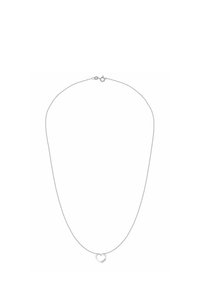 Srebrny naszyjnik z cienkim łańcuszkiem i wisiorkiem w kształcie serca. Wisiorek zdobi mały, błyszczący detal, dodający subtelnego akcentu.