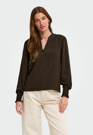 ONLY, ONLMETTE V-NECK LS SMOCK TOP NOOS WVN - T-shirt à manches longues - coffee bean