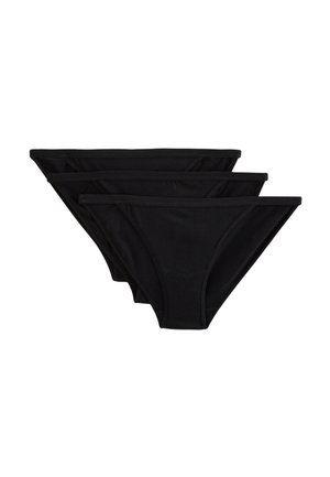 Ensemble de culottes noires en coton, comprenant trois paires avec une coupe taille basse, des bords sans coutures et une texture lisse. Design simple sans motifs.