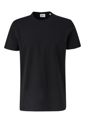 Schwarzes T-Shirt mit kurzen Ärmeln aus weicher Baumwolle. Rundhalsausschnitt, glatte Textur und normale Passform ohne sichtbare Muster oder Akzente.