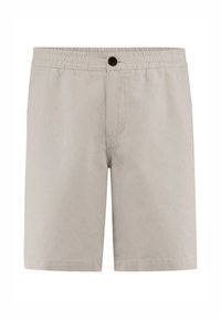 Lichtgrijze shorts van een katoenmix met een elastische tailleband en een knoop aan de voorkant. Voorzien van zijzakken en een relaxed fit.