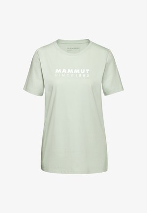 T-shirt in cotone verde chiaro con maniche corte e colletto a girocollo. Presenta un logo stampato bianco "MAMMUT SINCE 1862" sul davanti.